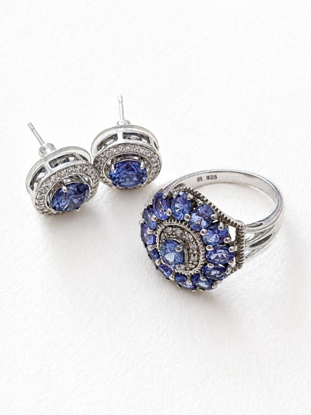 Sterling Silver Tanzanite Ring with PAJ 925 Convertible Stud Earrings Gemstone